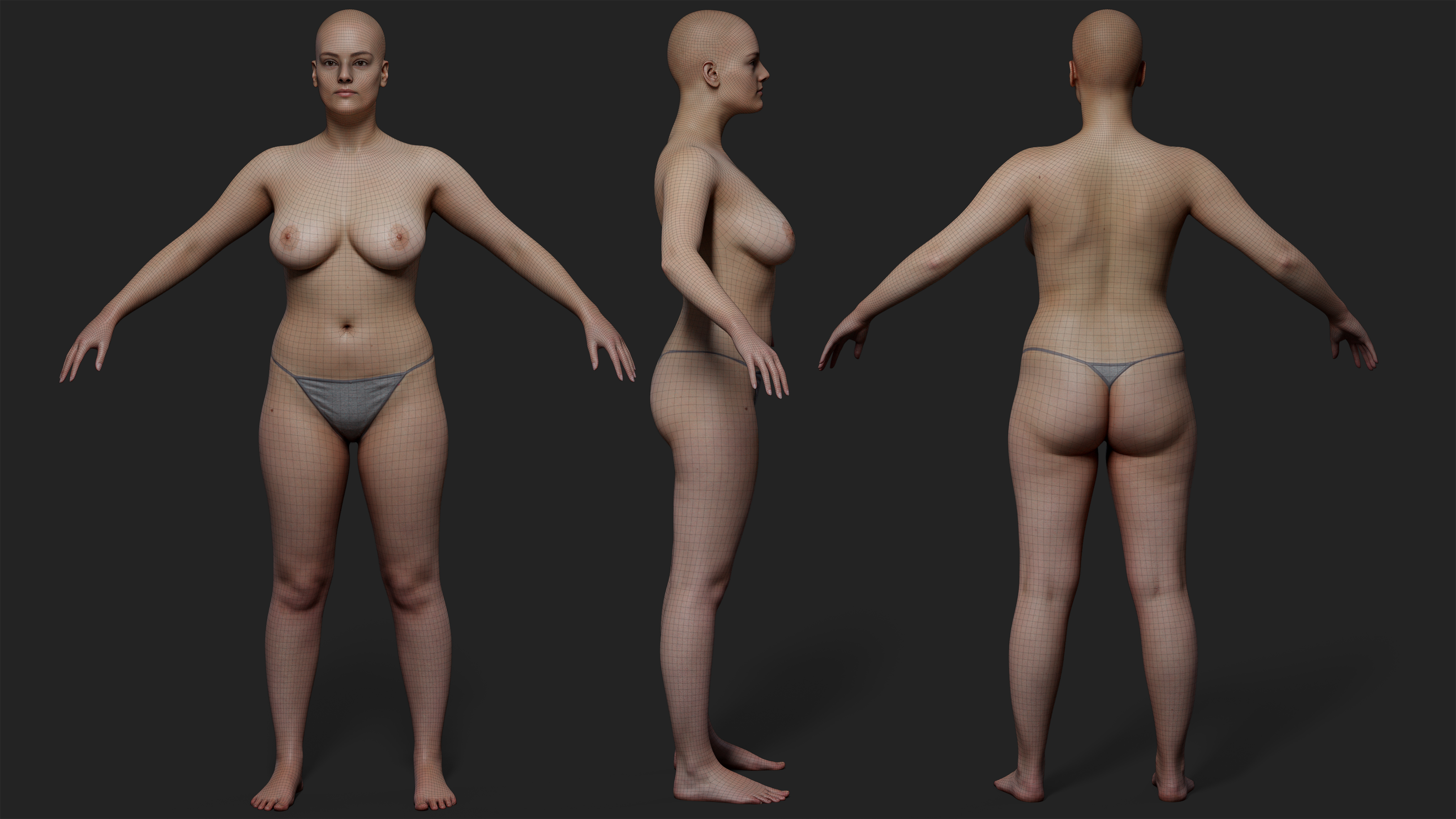 Download female 3d body base mesh model with textures